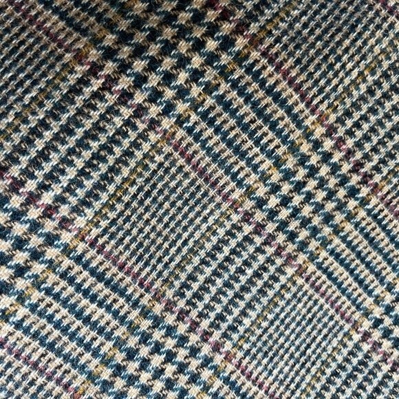 Vintage International Scene Wool Glen Plaid Suede Leather Lapel Blazer Women 14 - Picture 7 of 16